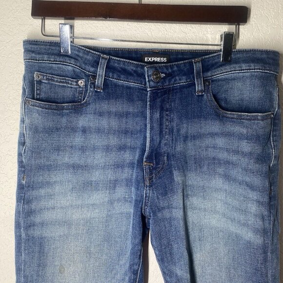 Express Mens Hyper Stretch Athletic Slim Jeans 31x32 Denim Blue - Picture 6 of 11